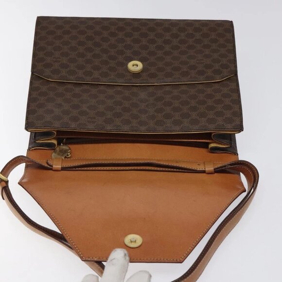 CELINE Macadam Canvas Shoulder Bag PVC Leather Brown Gold - Picture 14 of 16